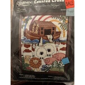 Charmin Noahs Ark Animals Two By Two Counted Cross Stitch Kit #54-9 Vintage 1984